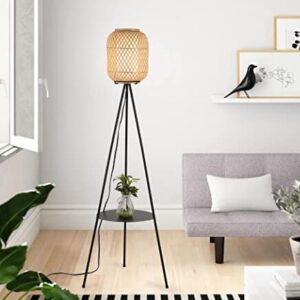 bamboo rattan tripod floor lamp